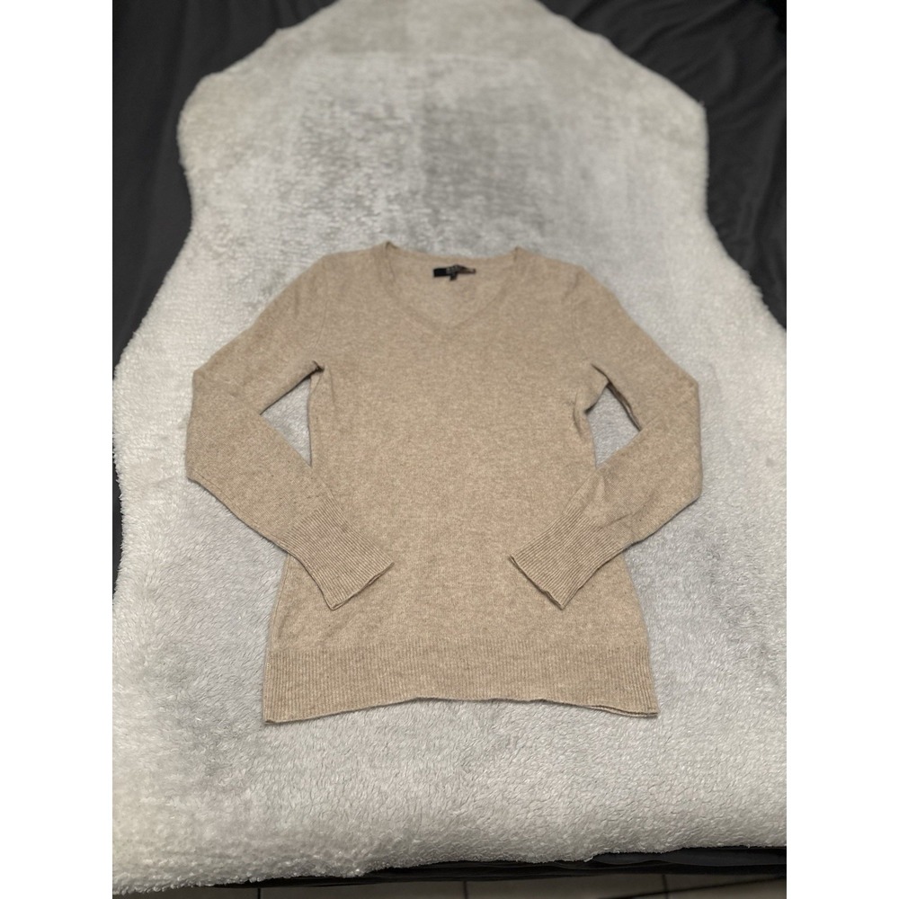 ALEX Marie Cashmere Sweater Women Small Beige Long Sleeve V Neck‎ Soft Knit